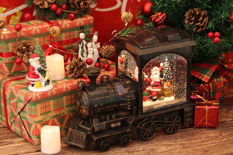 GenSwin Lighted Christmas Snow Globe Lantern  Battery Operated Santa Claus Musical Train LED Water Glittering with 6H Timer  Christmas Home Decoration Gift(Copper) - Image 3